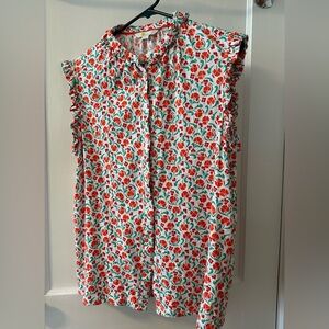 Boden Floral Sleeveless Button-Front Top in White, Red, Green
